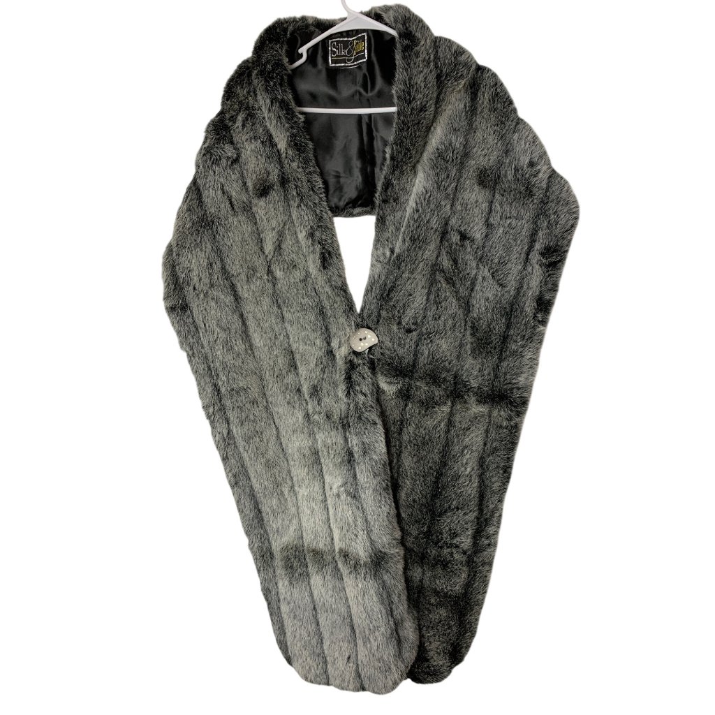 Silk & Sable Gray Faux Fur Wrap Stole 100"X 12.5" Winter Scarf Elegant Rd10168